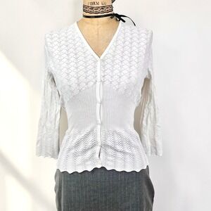 Pointelle Knit Cardigan V-Neck Button Front Women S Coquette Ethereal Romantic